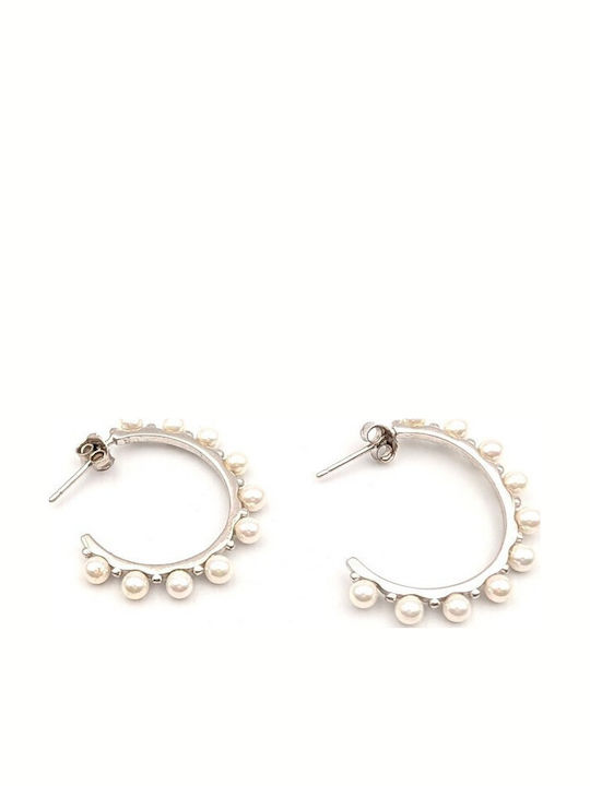 Grekas Silver Hoop Earrings With Pearls
