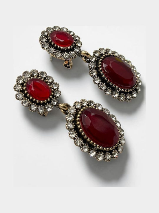 Red Dangle Earrings with Stones