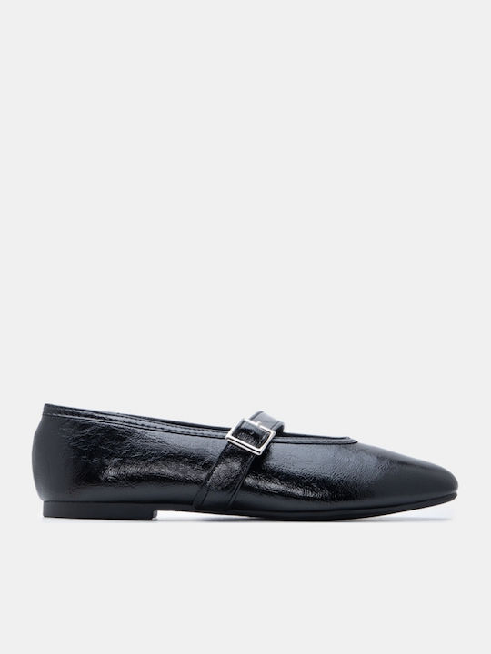 Women's Pointed Toe Ballerina Shoes With Strap In Black Colour