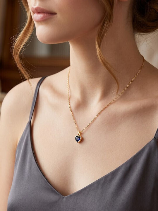 Grekas Necklace With Heart Design In Gold Plated Silver Blue