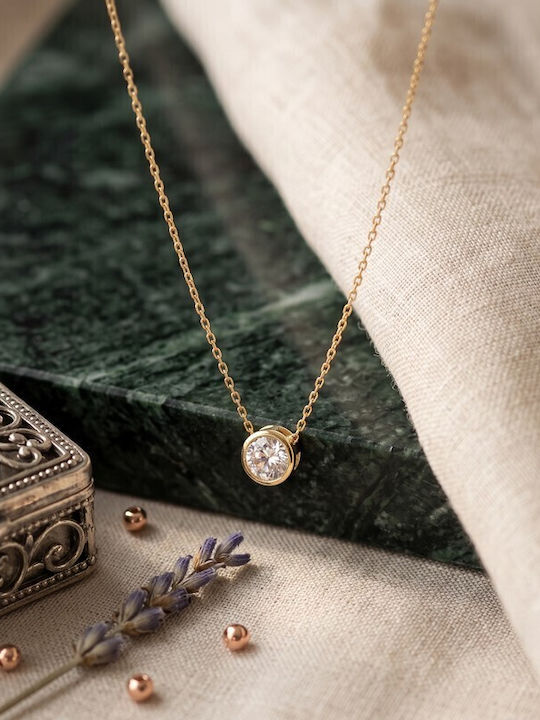 Grekas Solitaire Necklace Made of Gold Plated Silver with Zircon Grekas Solitaire Necklace Made of Gold Plated Silver with Zircon