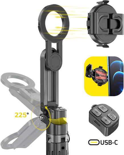 Blavec Selfie Stick Aluminium Coco Pro Mini P-01 Magsafe Auto Pop Quadripod + Remote Control + Holder 0,48 Metra Sscpmp01-mqhb048 Black