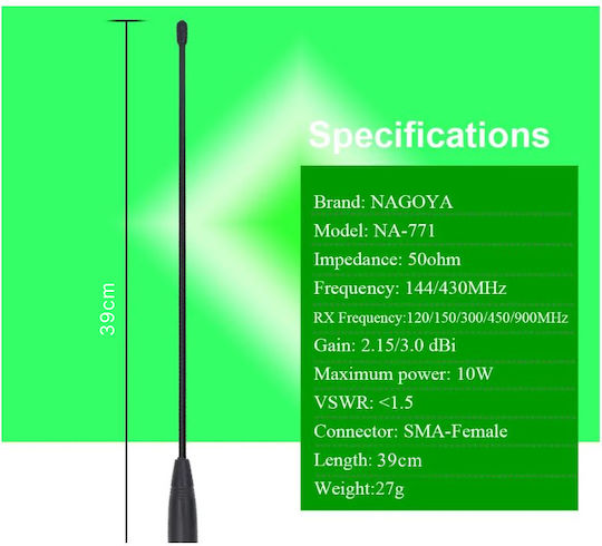Antena Nagoya Na-771 Thk Sma-f Femelă Dual Band Pentru Stații VHF UHF