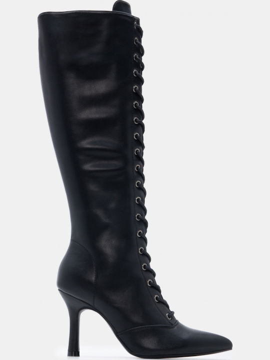 Wildleder Damenstiefel mit hohem Absatz Schwarz