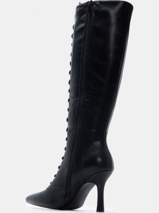 Wildleder Damenstiefel mit hohem Absatz Schwarz
