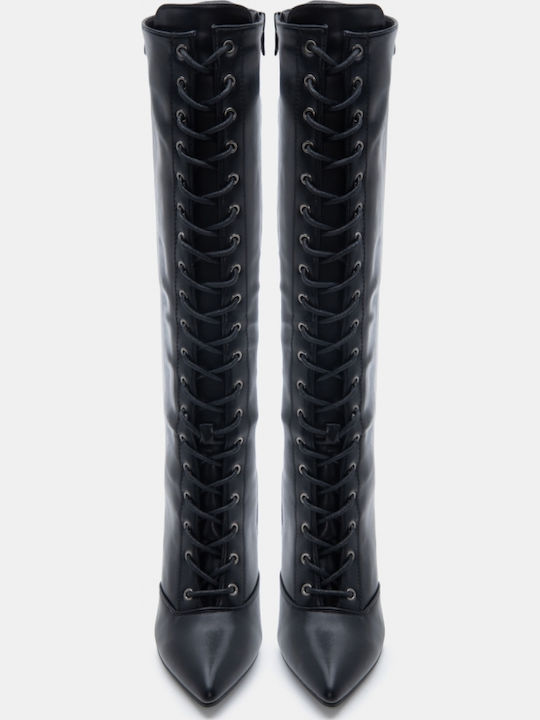 Wildleder Damenstiefel mit hohem Absatz Schwarz