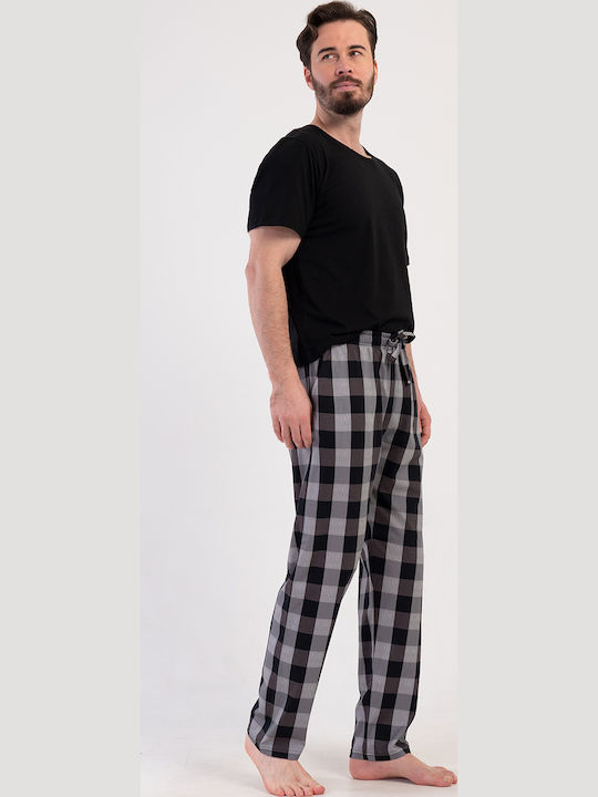 Vienetta Secret Plus Size Sommer Karierte Herrenpyjamas Graue Herrenpyjamas
