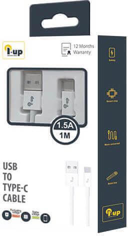 iUP Cablu USB 2.0 USB-C Tată - USB-A Alb 1m
