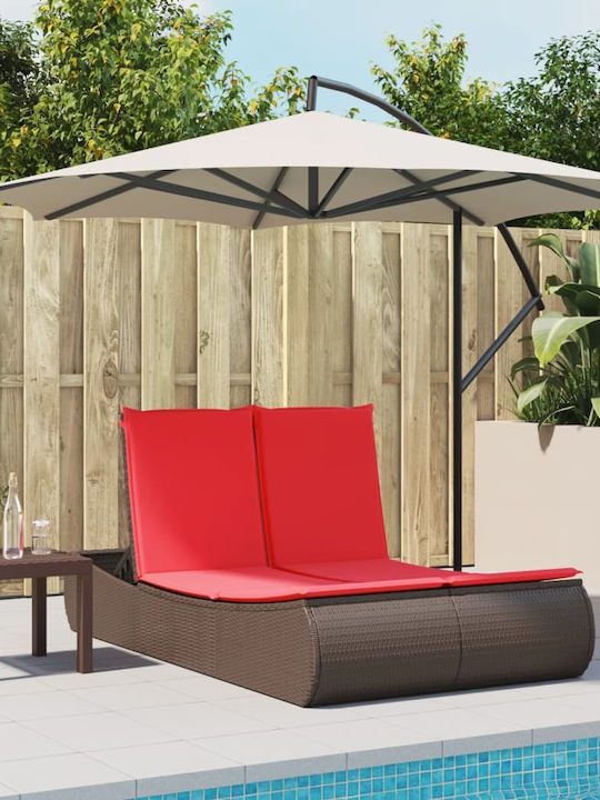 Șezlong Dublu Rattan Cu Pernă Maro 110x178cm