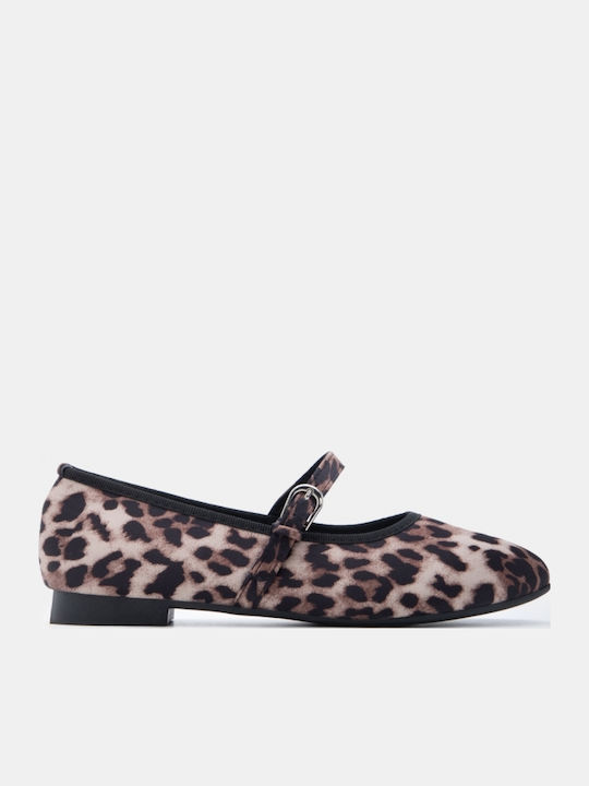 Damen Ballerinas Spitz zulaufend Mit Riemen Animal