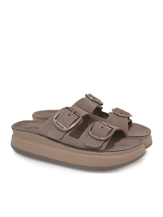 Zefi Δερμάτινα Γυναικεία Σανδάλια Taupe Brown