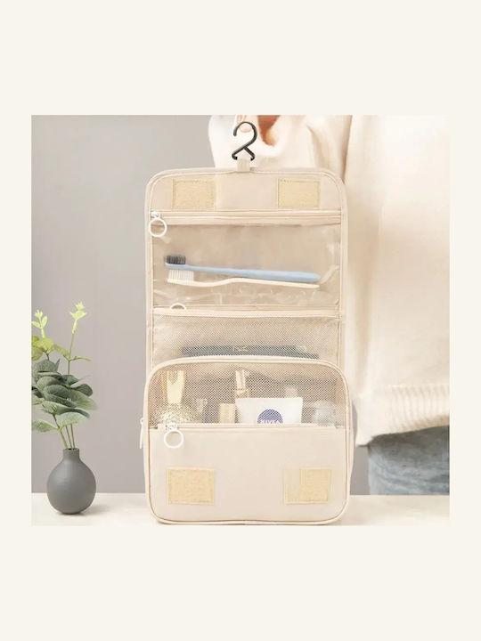 Abyz Neseser Cosmetic De Călătorie Pliabil Cu Cârlig Rezistent La Apă Cu Compartimente Multiple Bej 24x19x9cm