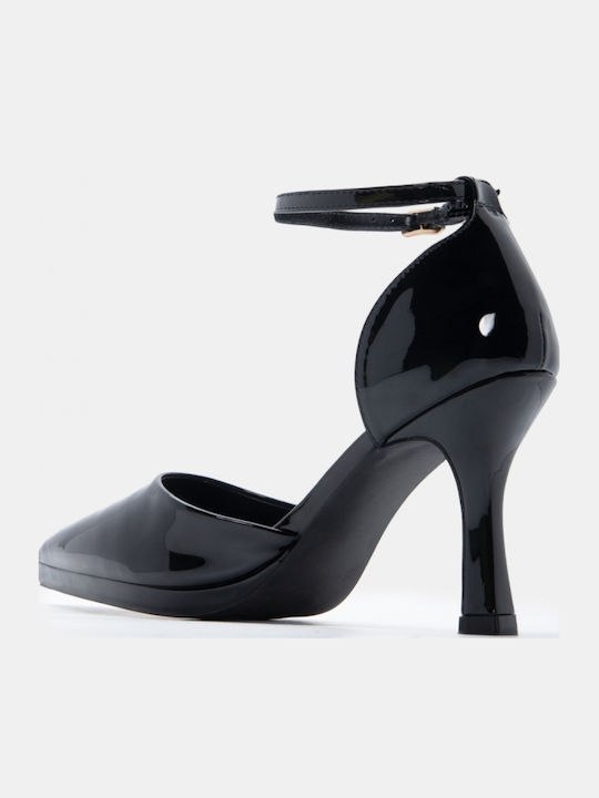 Spitze Zehen Pumps mit Riemen & Niedrigem Absatz Schwarz