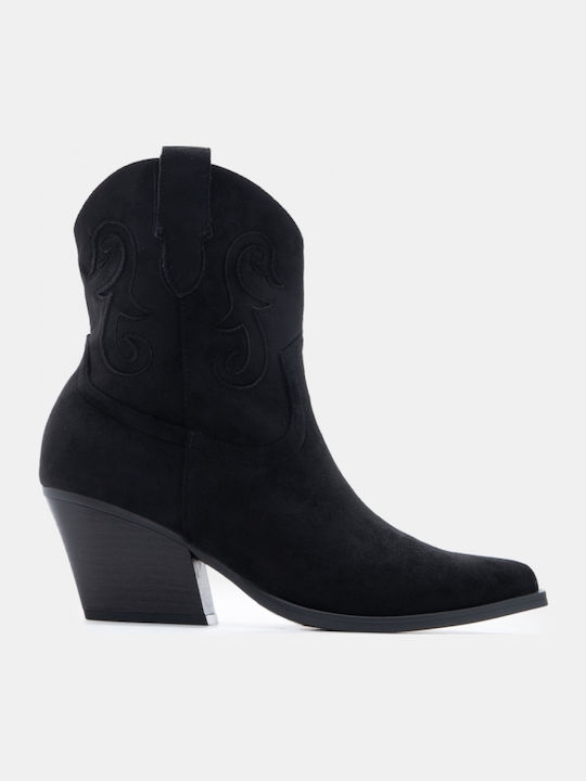 Wildleder Damen Stiefeletten Cowboy mit mittlerem Absatz Schwarz