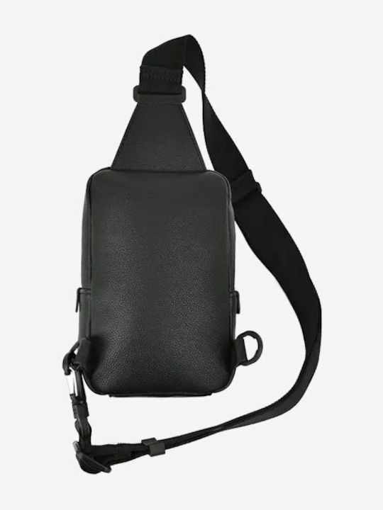 Artificial Leather Shoulder / Crossbody Bag with Zipper Black