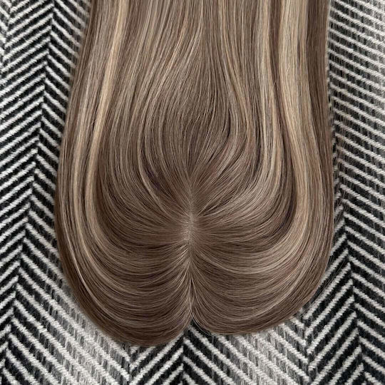Damen Topper Toupé Haarverlängerungen Natürliche Menschliche Haare Kastanien Sande Highlights #t8a 8a 1001 35cm