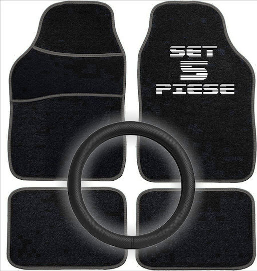 Set Covoare Auto Avex Essential – 5 Piese Covorașe Auto Universale + Husa Volan Din Piele Eco Perforată Neagră
