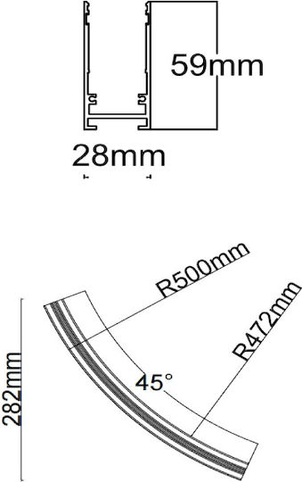 Magnetische Schienenspot Kurvig 1/8 D1000 2c Oberfläche Sandweiß