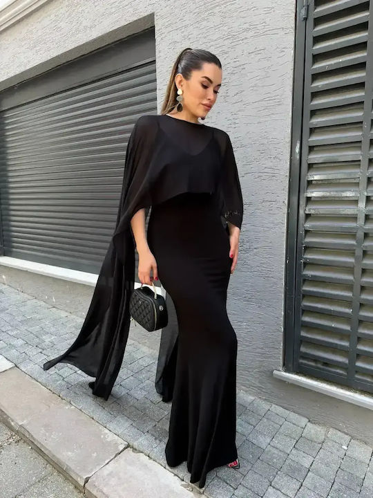 Sommer Maxi Abendkleid mit Tüll Schwarz