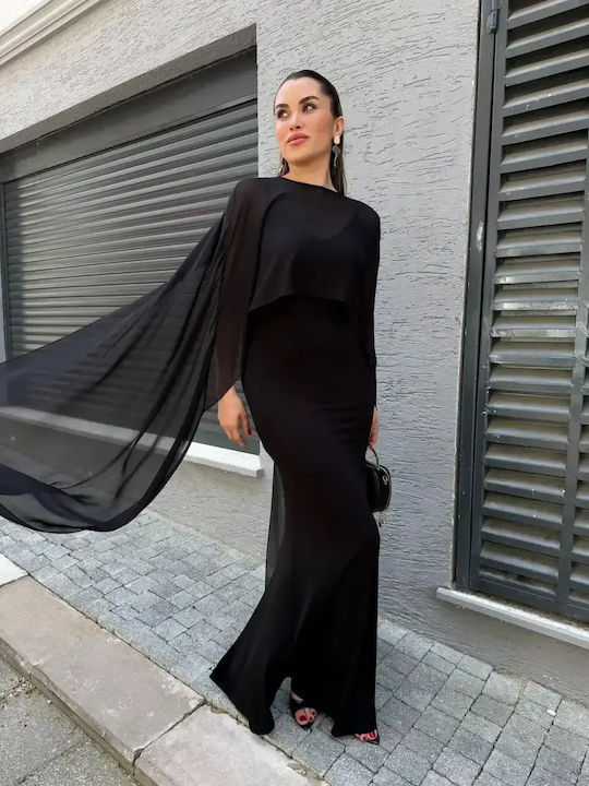 Sommer Maxi Abendkleid mit Tüll Schwarz