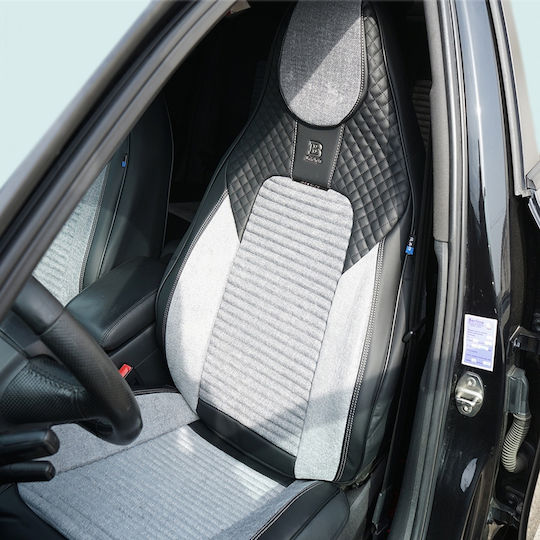 Set Premium De Huse Scaune Auto Blaze Prime Model Sportiv Design Universal Ergonomic Piele Ecologică Inserții Textile Culoare Negru Gri