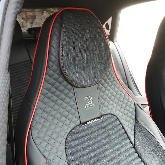 Set Premium De Huse Scaune Auto Blaze Torque Model Sporty Design Universal Ergonomic Piele Sintetica Inserții Textile Negre Roșii