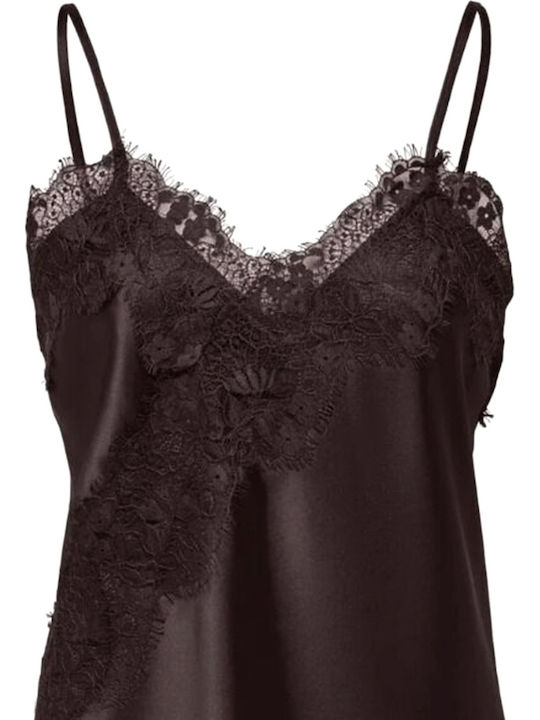 Damen Bluse Satin Ärmellose mit V-Ausschnitt Chocolate Torte