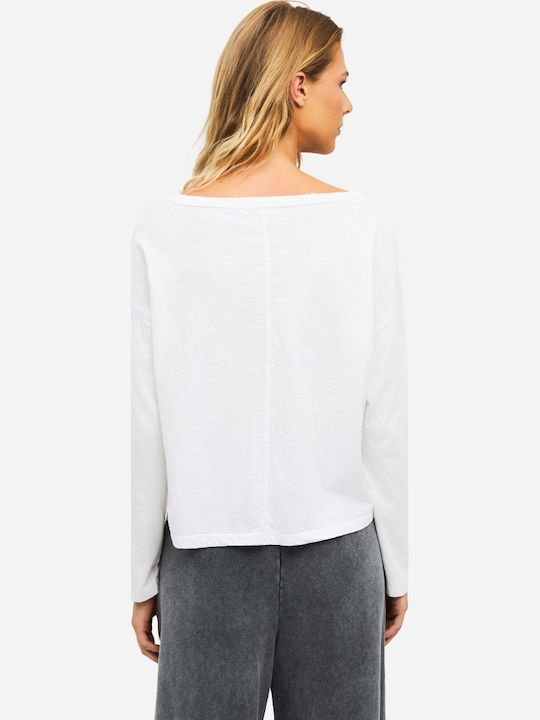 Women's Cotton Long Sleeve Top with V-Neck White