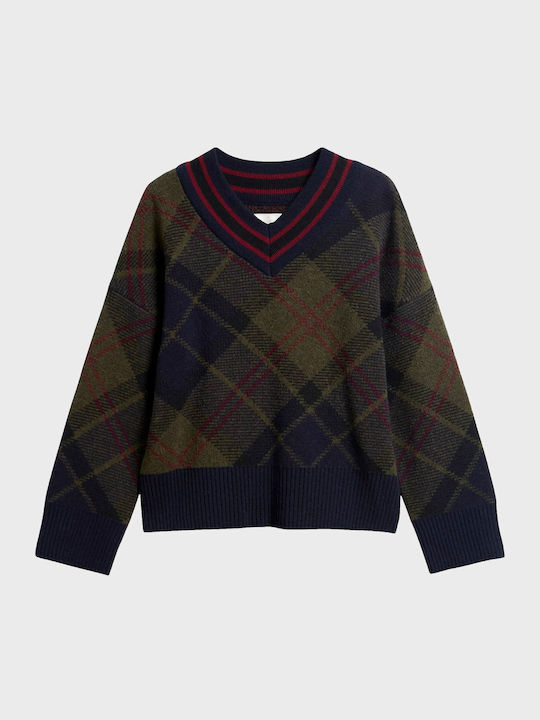 Дамски Пуловер с V-образно Деколте Каре Shadow Classic Tartan