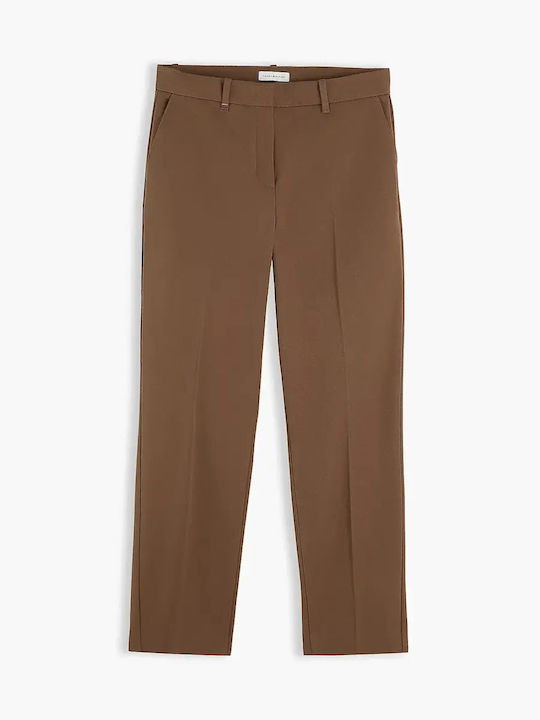 Women's Fabric Trousers in Slim Fit Striped Beige