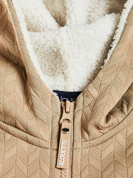 Kinder-Sweatshirt Strickjacke mit Kapuze und Taschen Beige