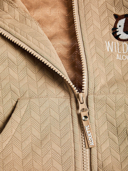 Kinder-Sweatshirt Strickjacke mit Kapuze und Taschen Beige