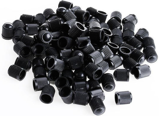 Set 100 Bucăți Capace de supapă Material Plastic Culoare Neagră Mașini Camioane Biciclete Motociclete ATV-uri Quad-uri