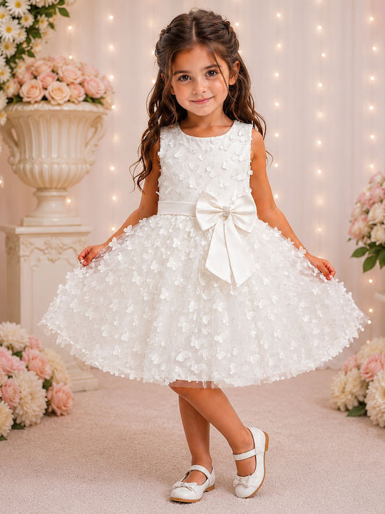 Mädchenkleid mit Pailletten Weiß