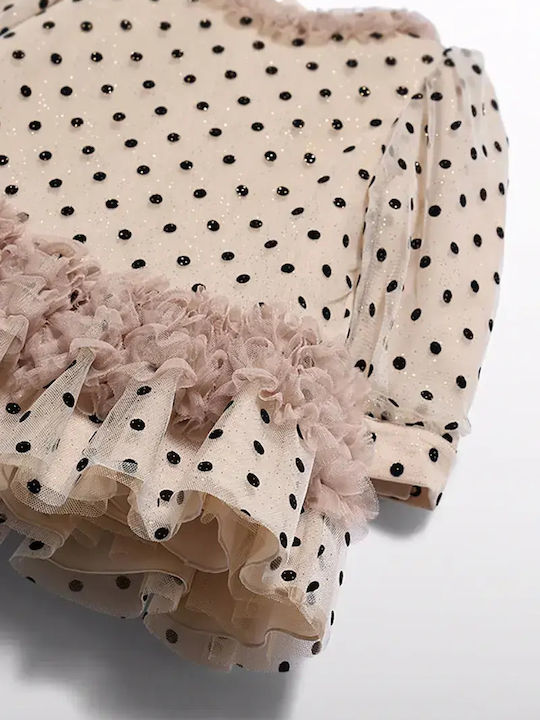 Mädchenkleid Langärmeliges Tüll Beiges