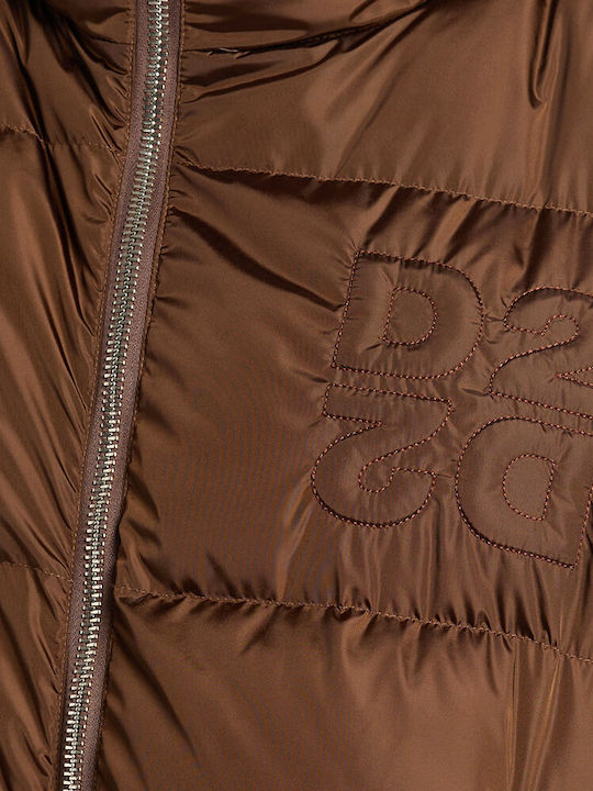 Long Women's Puffer Jacket for Winter Brown