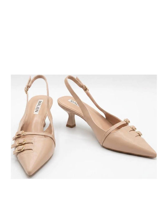 Spitze Pumps mit Mittelhohem Beigen Absatz