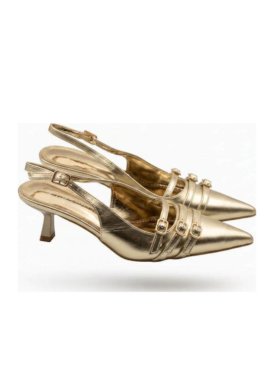 Spitze Zehe Pumps mit Mittlerem Absatz Gold
