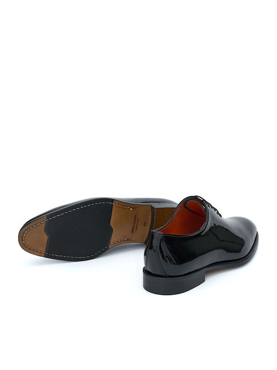 Handgefertigte Herrenschuhe aus schwarzem Lackleder