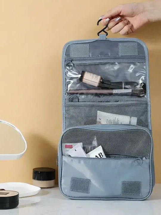 Abyz Faltbarer Kulturbeutel Reise Make-up Tasche Haken Wasserdicht Mehrere Fächer Graues 24x19cm