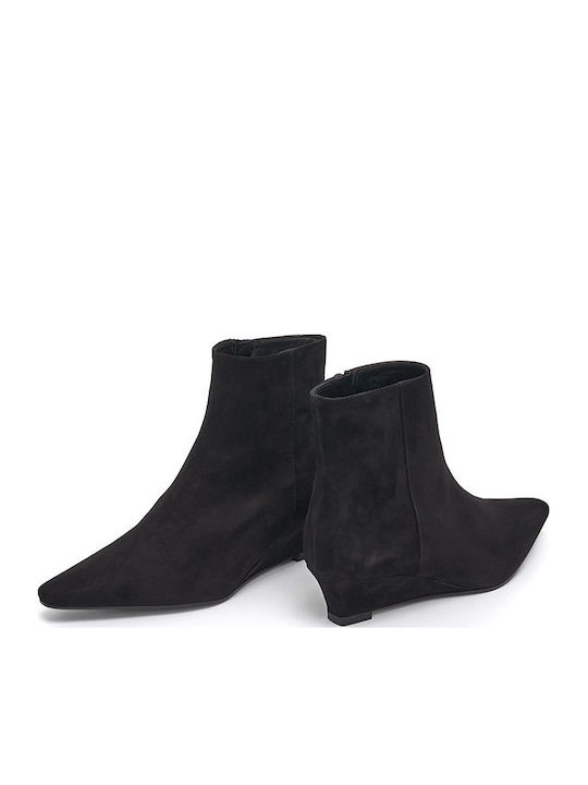 Wildleder Stiefeletten Damen Ankle Boots mit Plattform Schwarz