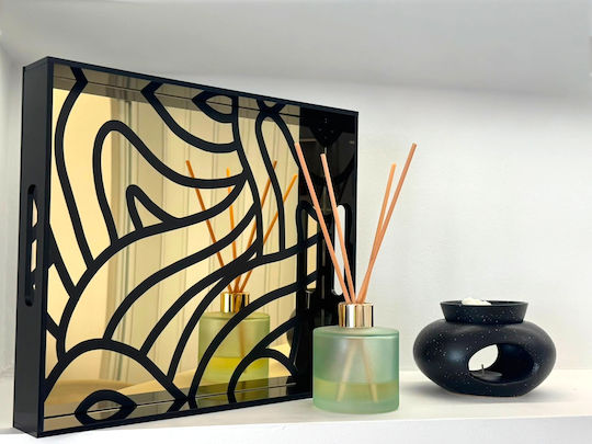 Plexilab Μεγάλος Δίσκος Σερβιρίσματος Modern Curves Black & Gold Χερούλια Plexiglass 33x29cm Unisex