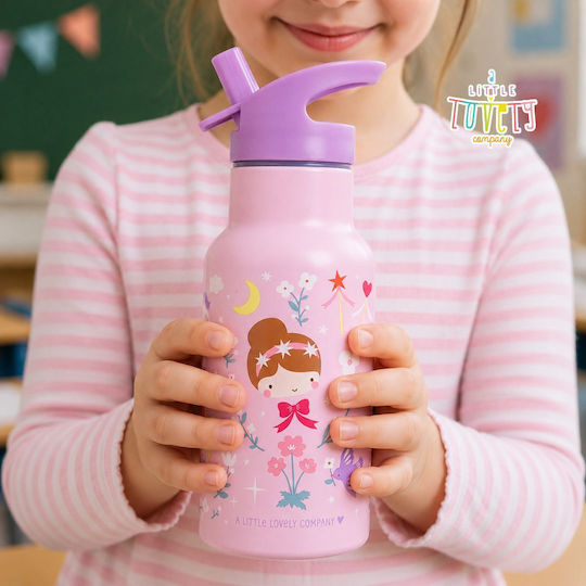 A Little Lovely Company Ανοξείδωτο Παιδικό Σετ Φαγητού 0.35lt Princesses + μπουκάλι νερού