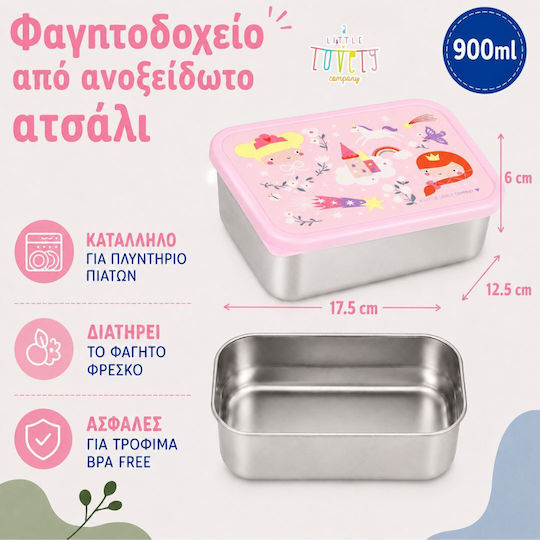 A Little Lovely Company Ανοξείδωτο Παιδικό Σετ Φαγητού 0.35lt Princesses + μπουκάλι νερού
