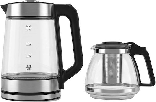 1.7l Elektrischer Wasserkocher Teekanne 2200w Glas-Infuser 360° Drehbare Basis Schwarze