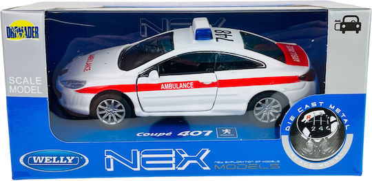 Welly Peugeot 407 Coupe Notfall Statische Modelle Mit Klebstoff und Farben Weiß Maßstab 1:34 42368