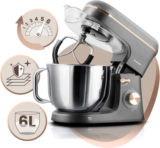 Berdsen Küchenmaschine 1400W mit Rostfreiem Schüssel 6lt Grau