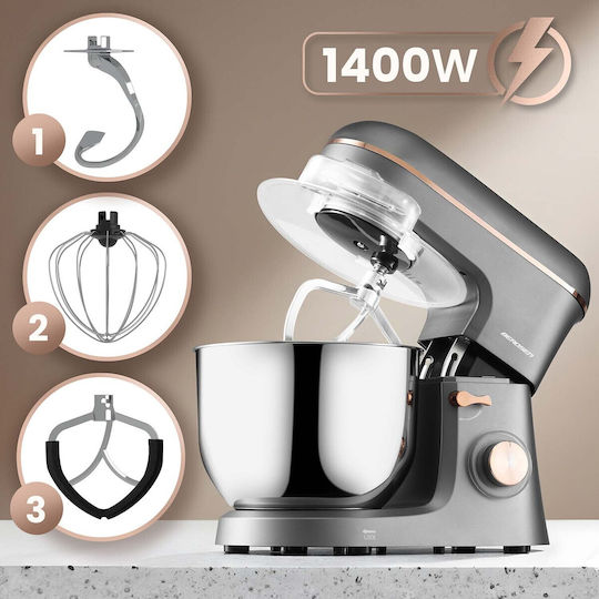 Berdsen Küchenmaschine 1400W mit Rostfreiem Schüssel 6lt Grau