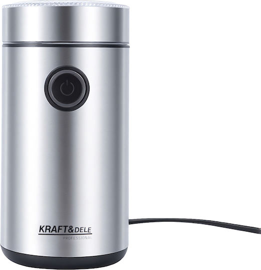 Kraft & Dele Râșniță Electrică de Cafea 250W cu Capacitate de 50gr Argintie