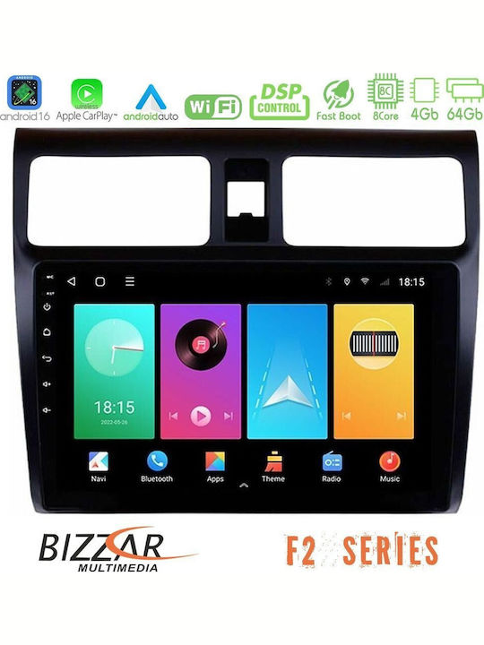 Bizzar Auto-Audiosystem für Suzuki Swift 2005-2010 Bluetooth USB Eingebautes Wi-Fi GPS Apple CarPlay Android Auto mit 10 Zoll Touchscreen